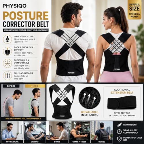Image of Neoprene X-Cross Posture Corrector Belt Universal Size Shoulder & Back Support Belt | Back Straightener Brace For Spine & Body Posture Correction | Clavicle Support For Unisex | Universal Size