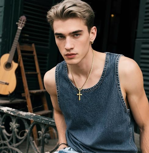 Gold Cross Necklace 14K Gold Cross Necklace for Men Crosses Pendant for Mens Vintage-Printed Meets Modern Geometric Crosses Chain for Mens Pendant Necklaces 22/24/26in3