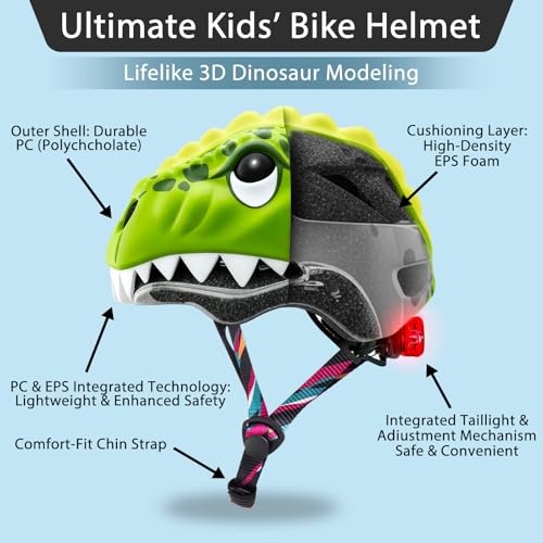 Image of KINGBIKE Kids 3D Helmet with Colorful Taillight, CPSC Certified, for Age 3-10,Adjustable Size,Multi-Sport Safety Skateboard Cycling Skate Scooter Roller Girls Boys Helmets