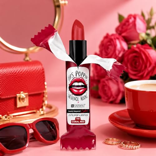 Image of Krayons Cute Pop Matte Lipstick for Women - Shade 110 Coral Red, India's 1st Twist-Wrap Lip Stick, Long Stay Waterproof Lipstic, Rich Pigmented Daily Wear Matt Lipsticks, 3.5g
