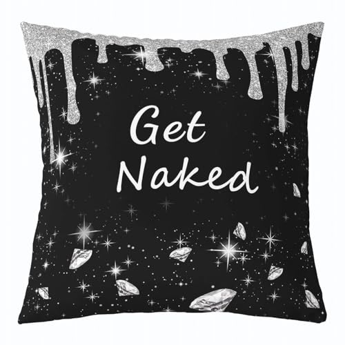 Homewish Get Naked Throw Pillow Covers (Pack of 1),Silvery Diamonds Glitter Cushion Cover for Kids Girls Teens Sparkling Flash Drip Pillow Cases Trendy Luxury Living Room Sofa Bed Decor,24" Lx24 W