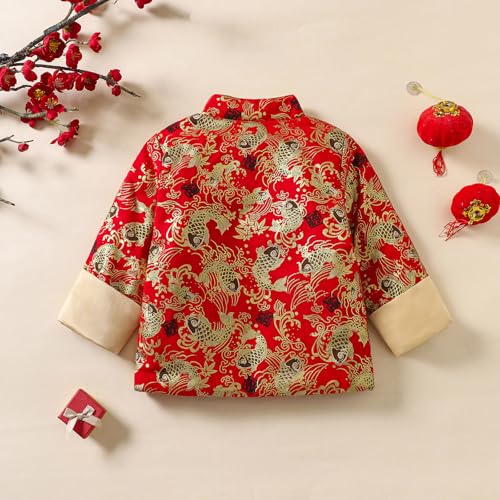 Image of Boy Tang Suit Long Sleeve Shirt Thicken Jacket Coat Chinese New Year Outfit Traditional Clothes for Kids Toddler(Koi Fish,4-5 Years)