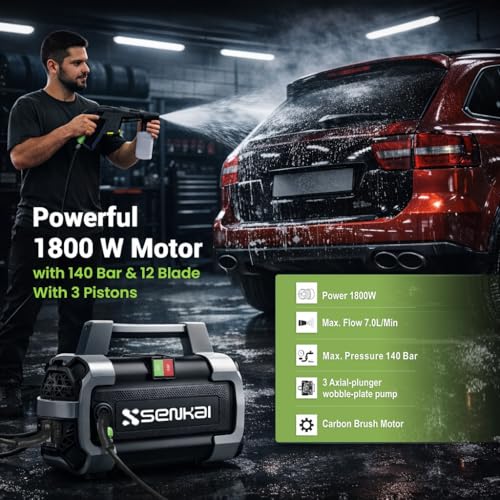 Image of Senkai Portable DODZE S1 Car Washer High Pressure Machine | 1800W 140 Bar Max Pressure 7 L /min Flow Rate with On /Off Switch | 5m Outlet Hose Pressure Washer for car Bike and Home Cleaning