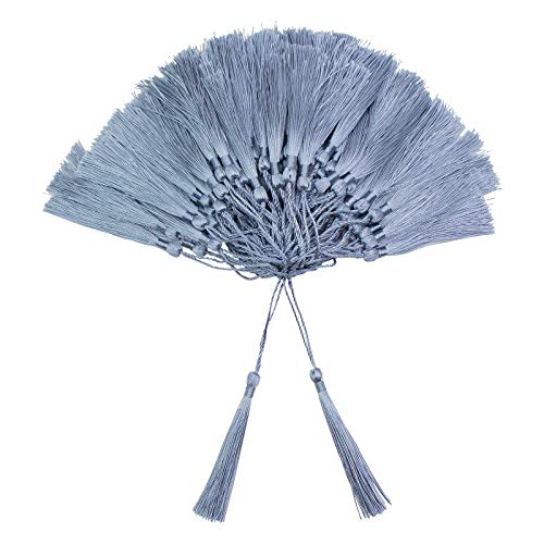 Image of VAPKER 100 Pieces Steelblue Color Tassels 13cm /5-Inch Silky Handmade Soft Tassels Floss Bookmark Tassels with 2-Inch Cord Loop for Jewelry Making, DIY Projects, Bookmarks