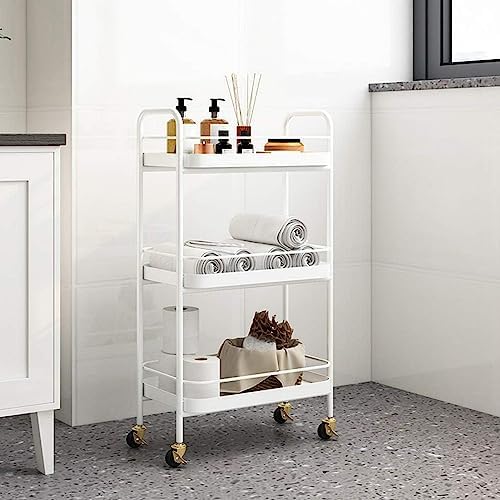 Lockable Rolling Metal Storage Trolley, Multi-Tier Kitchen Utility Cart on Wheels, Mobile Shelving Organizer for Easy Storage & Organization, Perfect for Home & Office