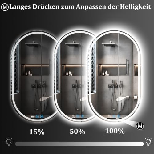 XRAMFY Badspiegel mit Beleuchtung LED 114×60CM Anti-Beschlag Badezimmer Wandspiegel Badezimmerspiegel IP65 Wassergeschützt – Ansicht 4