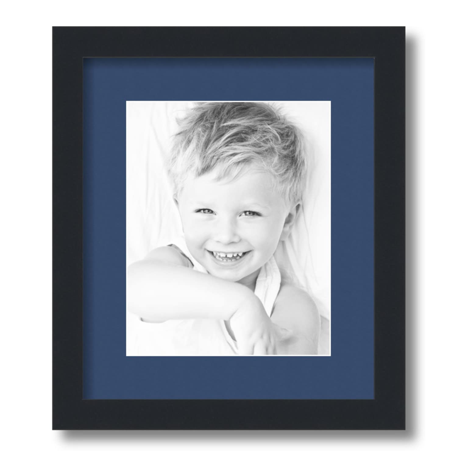 ArtToFrames 8x10 inch Satin Black Picture Frame with 2 Inch Single Delft Blue Mat, SingleMat-FRBW26079-8x10-885