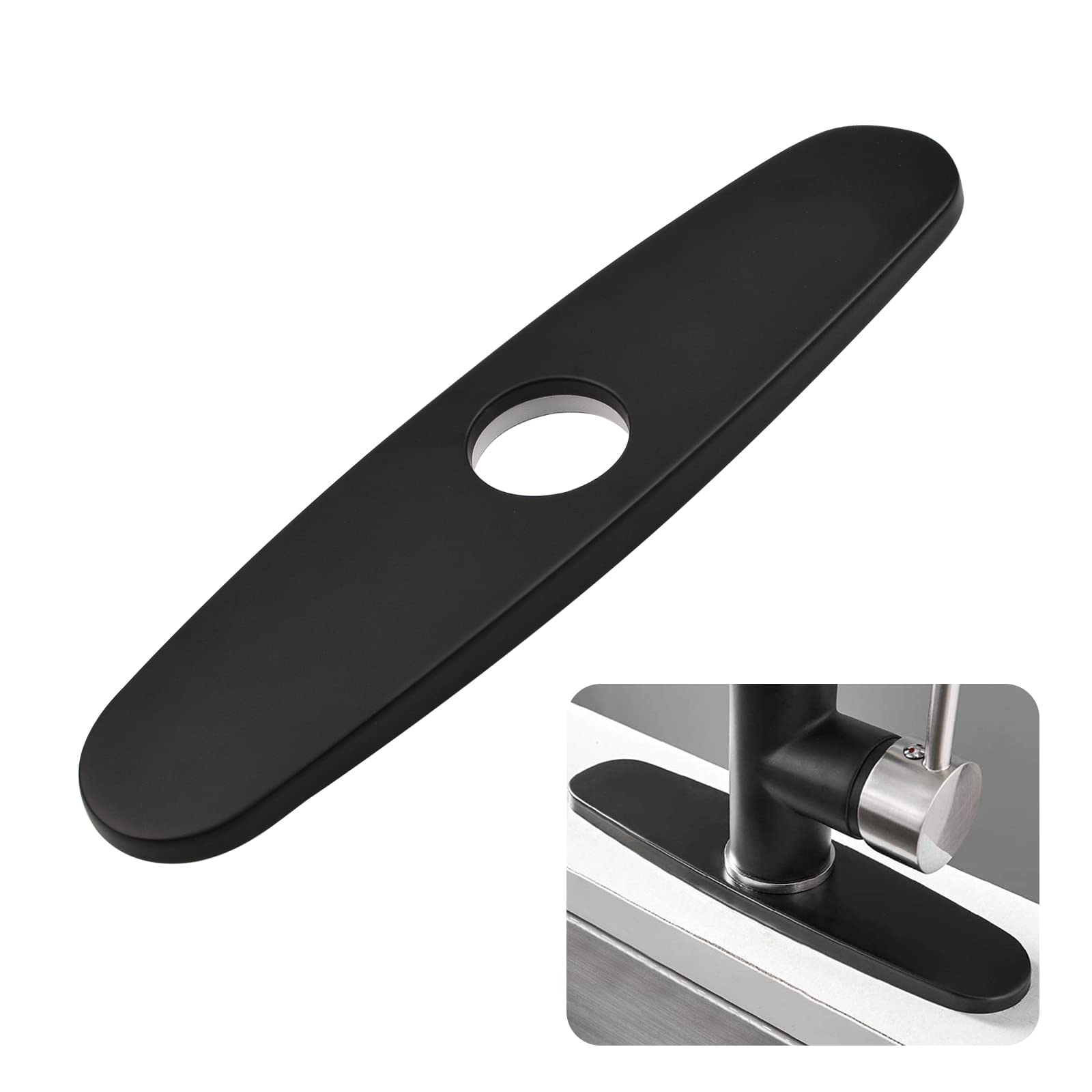 UFURMATE Piastra Per Rubinetto, Copertura Per Foro In Acciaio Inox Nero, Piastra Di Copertura Per Rubinetto Da Cucina, Foro Singolo, Rettangolare, Per Rubinetto Del Lavandino, Per Bagno E Cucina (25,2