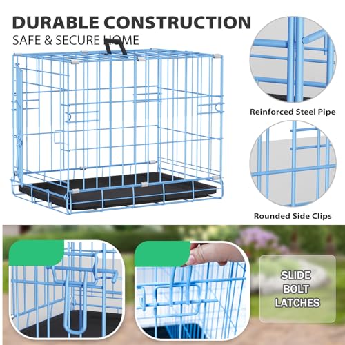 Image of BestPet | Dog Crate | 18 inch | Blue | Foldable Metal Kennel with Single Doors