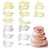 14 PCS Birthday Queen Cake Topper, Gold Cake Toppers Acrylic Happy Birthday Queens Cakes Toppers for Women...