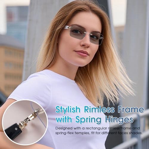 Image of AI Smart Glasses for Men & Women,Spring-hinged Bluetooth 6.0 Smart Glasses with 164 Languages (Real-Time Translation), Photochromic Lens,Free App,Rimless AI Translator Glasses for Work /Travel (White)
