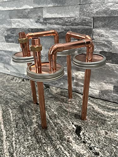 Image of Copper Quad Mason Jar Adapter Kit for Wide Mouth Jars, Four-Jar Copper Lid Assembly with Interconnecting Tubes and Brass Unions, Includes Rings and Silicone Seals, Jars Not Included A1