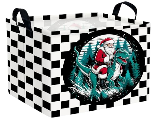 Image of Large Christmas Gifts Empty Baskets Kids Collapsible Holiday Storage Bin with Handle (Dinosaur Santa Claus)