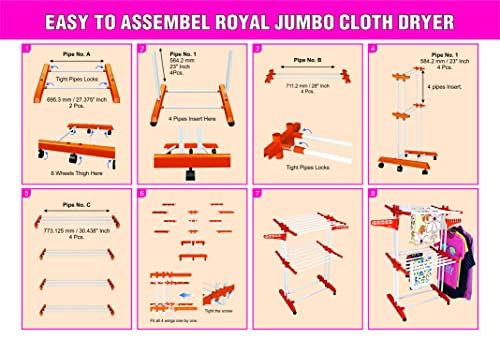 Image of CIPLA PLAST Heavy Duty Portable Cloth Dryer Stand with 2 Pole & 2 Layer with 6 Wheels- Royal Jumbo
