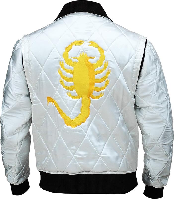 Men's Drive Scorpion Logo Ryan Gosling Quilted Embroidered Lightweight Satin Bomber Jacket4