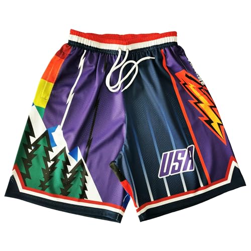 Men Basketball Shorts Graphic Mesh Drawstring Retro Sport Workout Gym Running Athletic Shorts