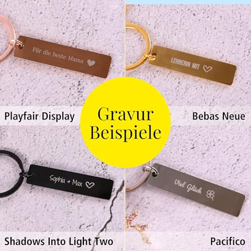 Online Schlüsselanhänger personalisiert schwarz I Schlüsselanhänger zum selbst gestalten mit Gravur I Personalisiertes Geschenk für Freundin, Freund, Papa I Anhänger zum Beschriften
