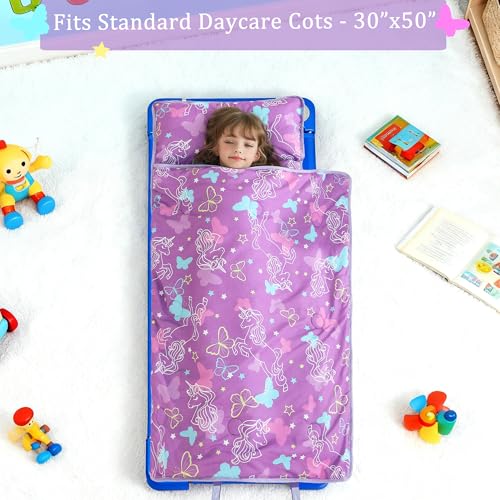Image of Toddler Nap Mat for Preschool 50''x30'' Sleeping Mat with Removable Pillow and Minky Blanket for Kids Ages 3-7 Roll Up Soft Sleeping Bag for Boys Girls Kindergarten Daycare Sleepover