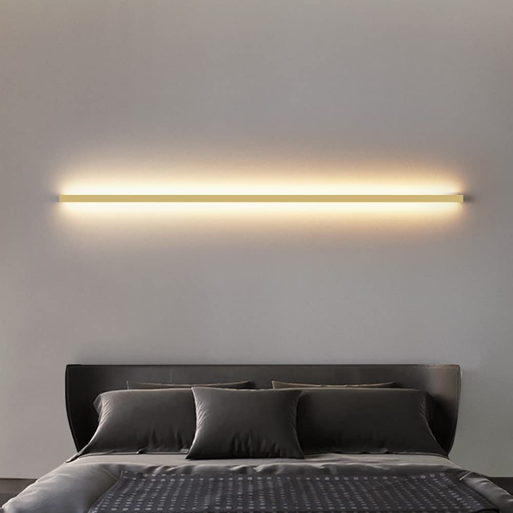 Modern Metal LED Wall Light, Elegant Interior LED Linear Wall Lamp, Kitchen Lamp Cupboard Lamp Modern LED Wall Lamp for Living Room Stairs Hallway (Gold, 60 cm)