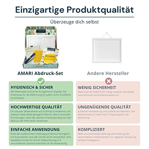 Amari ® Pfotenabdruck Set – Abdruckset für Tiere mit Buchstaben, Zahlen und Bilderrahmen – Pfotenabdruck Set Hunde Pfotenabdruck Set Katze Geschenk für Hundebesitzer Erinnerung Hund Bilderrahmen