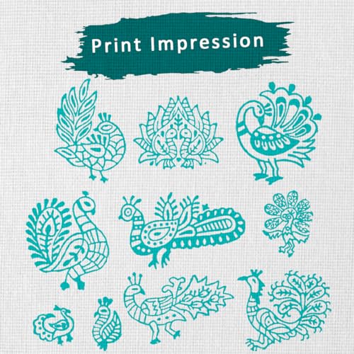 Image of Hashcart Wooden Peacock Design Printing Stamps Set of 10 - Gifts for Craft Lovers and Artists - Handmade Indian Rosewood Blocks for Printing on Fabric and Clay