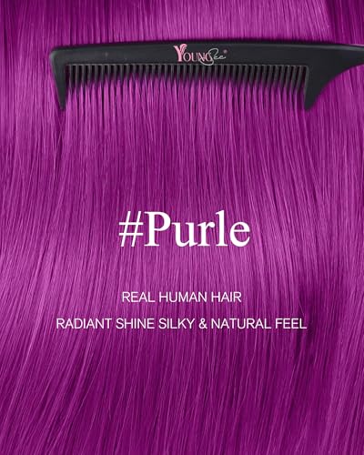 Image of YoungSee Hair Extensions Tape in Purple, Tape in Extensions Human Hair Colored, Tape Extension, Blend Naturally with Your Natural Hair, 25g 10pcs 20 Inch, for Girls