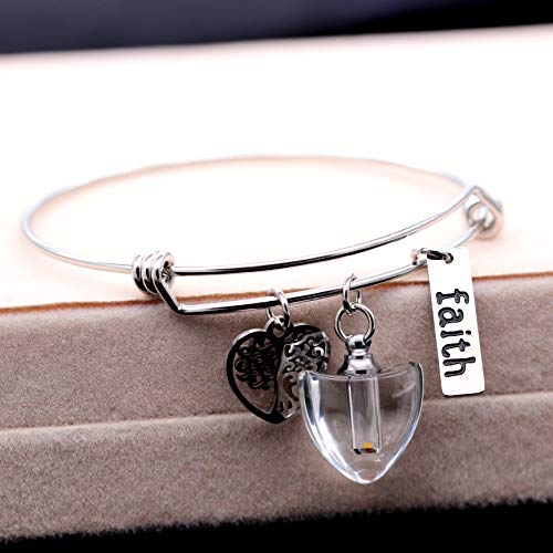 Image of Uloveido Mustard Seed Faith Tree Bangle Bracelet, Stainless Steel, with Glass Charm Bottle Case Y757