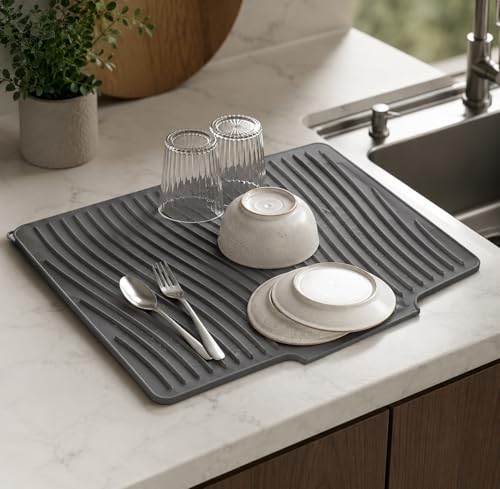 Homeze Extra-Large Silicone Dish Drying Mat 60×48cm – Non-Slip Draining Board Mat for Kitchen Counter, Heat-Resistant & Rollable Drying Mat for Dishes, Utensils & Cookware