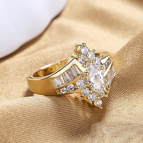 Yellow Gold-Plated Brilliant Marquise Shaped and Baguette Simulated Diamond Cubic Zirconia Bypass Engagement Wedding Band Ring (US Size 9)3