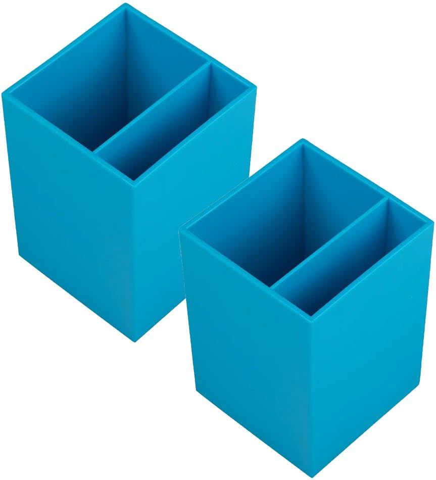 Image of JAM PAPER Plastic Pen Holders - Blue Desktop Pencil Cups - 2 /Pack