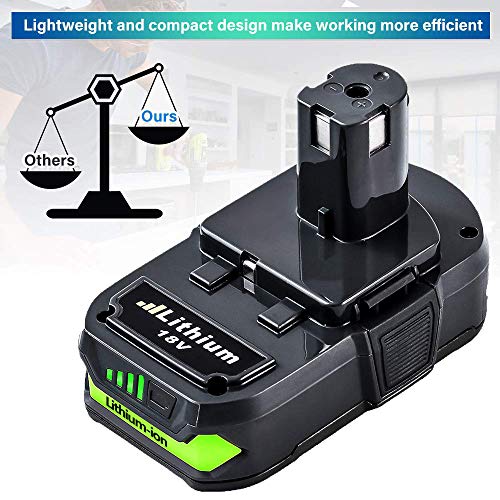 2Pack 3.0Ah P102 Battery Replacement Compatible with Ryobi 18V Lithium P103 P104 P105 P107 P108 P109 P190 P191 P122 for 18V ONE+ Cordless Power Tools