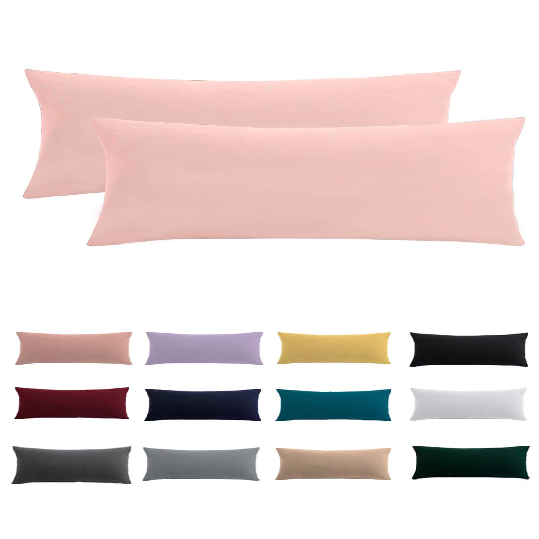 Beqnat Side Sleeper Pillow Cover 40 x 145 cm, Set of 2 - Light Pink Pillowcase 145 x 40 cm with Zip, 100% Microfibre Resistant and Hypoallergenic Pillowcase for Side Sleeper Pillow