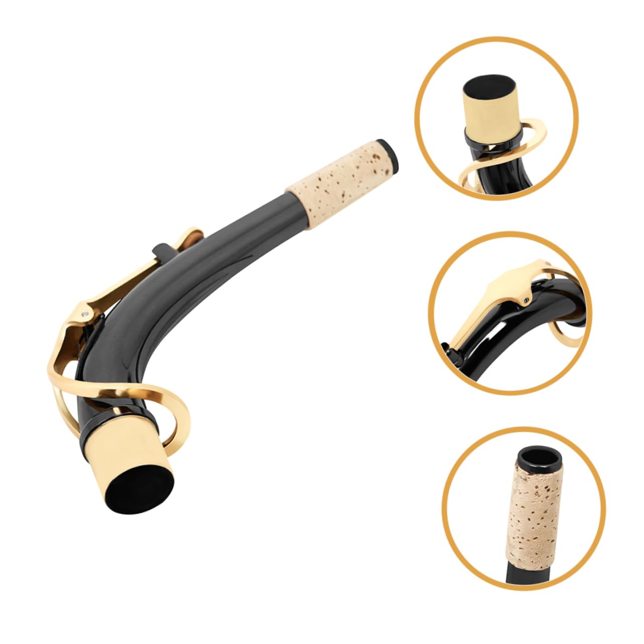 Kisangel Cuello Curvo para Saxofón Alto Bemol, Latón Níquel Negro, Superficie Lisa, Mejora la Afinación, Accesorio de Reparación Musical