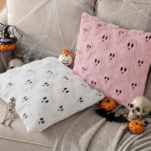 decorUhome Fall Halloween Ghost Throw Pillow Covers 18x18 Set of 2 White - image 7