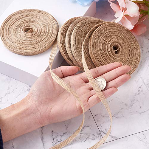 Pandahall 5 Rolls Natural Burlap Fabric Ribbon 1/4 Inches Tan Jute Linen Ribbon Rolls For Party Decoration, Diy Crafts #TOP2