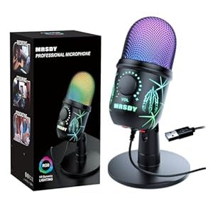 USB Microphone, Plug and Play Gaming Mic for PC, Mac, PS4/5, Podcast Microphone with RGB, Mute, Monitor, Noise Reduction, Volume Gain, Great for Recording, Streaming