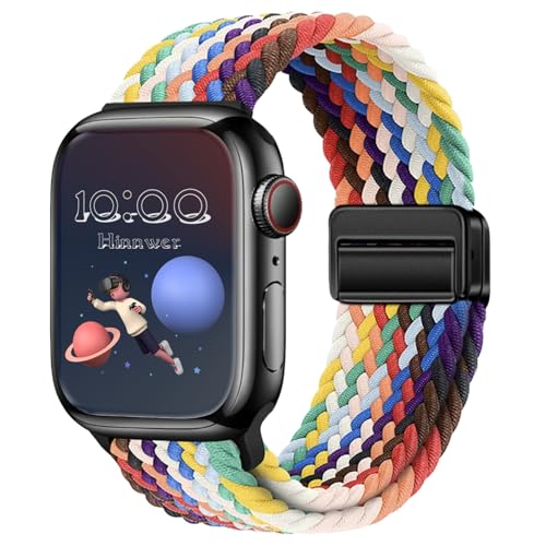 Hinnwer Trenzadas Correa para Apple Watch Pulsera 41mm 42mm 40mm 38mm, Pulsera Elástica Nailon con Cierre Magnético Diseñadas para iWatch SE 3 SE 2 SE Series 11 10 9 8 7 6 5 4 3 2 1 Arcoiris
