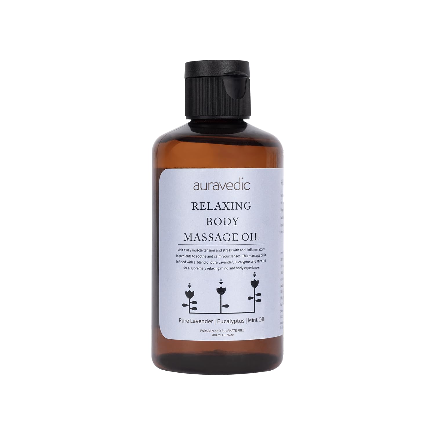 Auravedic Relaxing Massage oil for full body 200 ml Massage oil with Lavender oil, Eucalyptus oil, Mint oil. Soothing and Destressing body massage oil for women and men