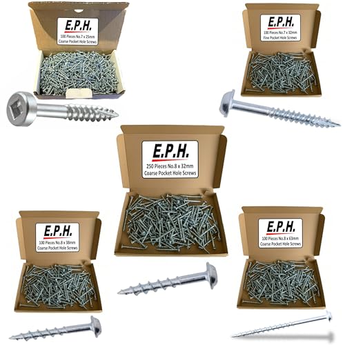 E.P.H. Pocket Hole Screws 650pc Assorted Screws for Hardwood & Softwood