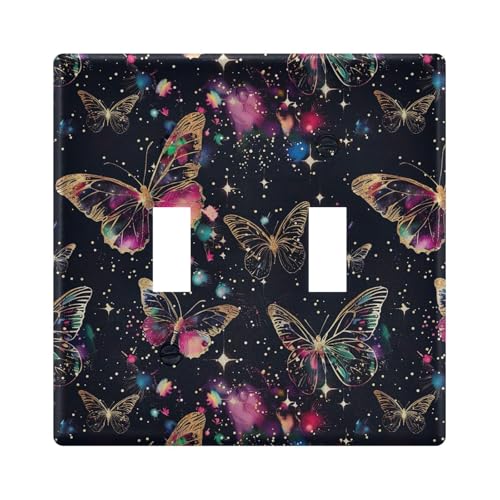 UMIRIKO Pink Gold Galaxy Butterfly Light Switch Cover Plate Covers Decorative Double Toggle Home Decor 202b5842