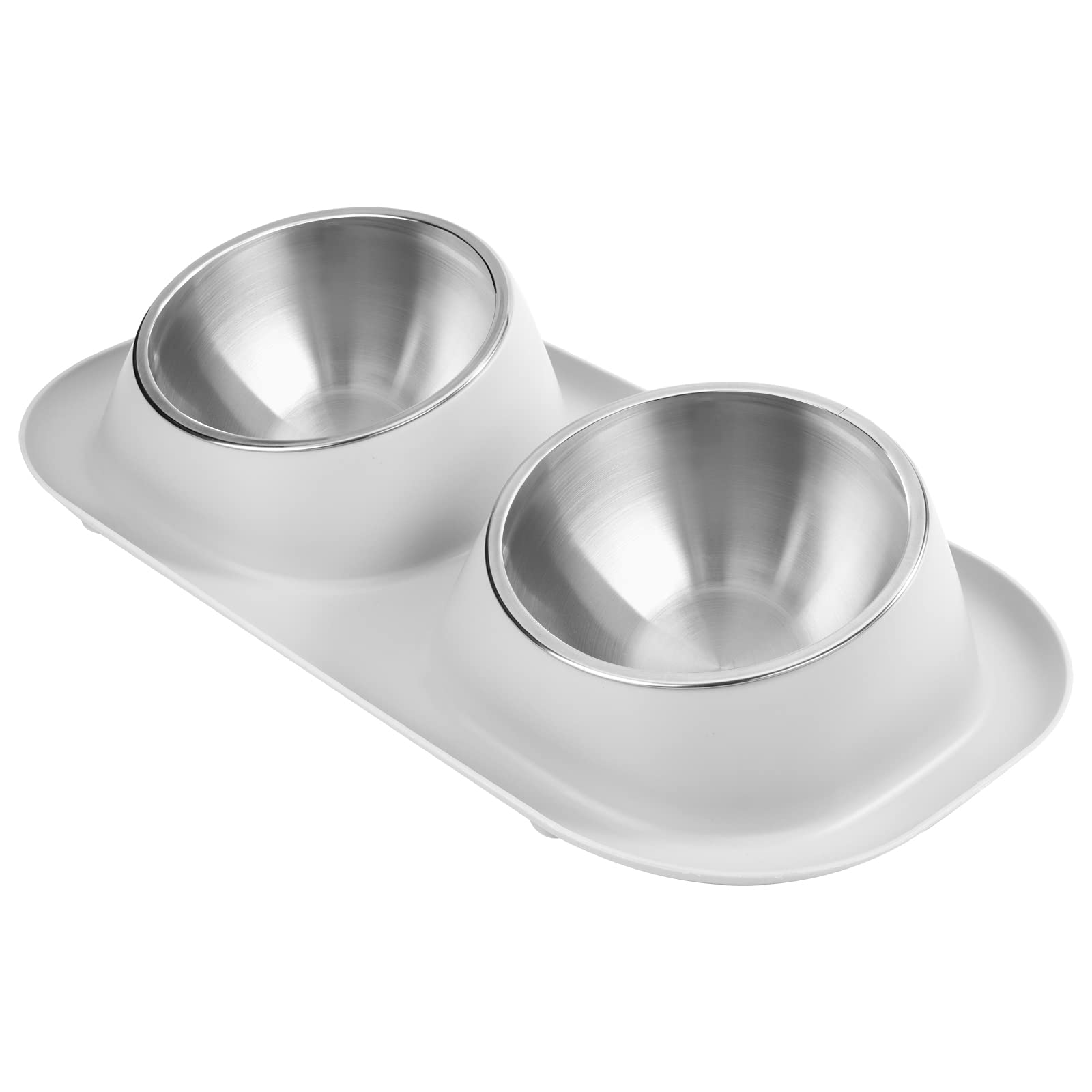 Ciotole Per Gatti In Acciaio Inox 2x200 Ml | Base Rialzata Antiscivolo | Inclinazione 15° - Foto 3