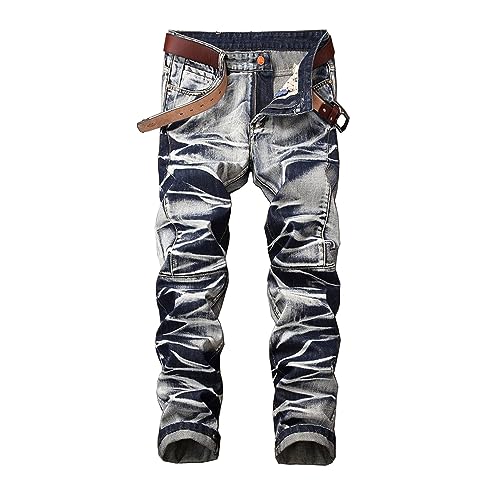 Men's Slim Fit Denim Pants Casual Classic Vintage Straight Fit Jeans Tapered Leg Hip Hop Fashion Jeans