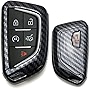 iJDMTOY Gloss Black Carbon Fiber Pattern Exact Fit Key Fob Shell Cover w/Chrome Edging Trim Compatible With 2020-up Cadillac CT5 CT6 XTS XT4 XT5 ATS, etc