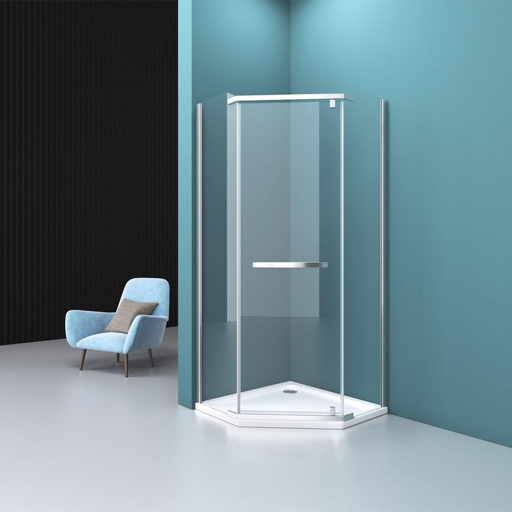 Db Durovin Bathrooms Clear Durovin Bathrooms Pentagonal Shower Enclosure - Pivot Hinged Door With Bar Handle - 8Mm Safety Glass (1000 X 1000Mm)