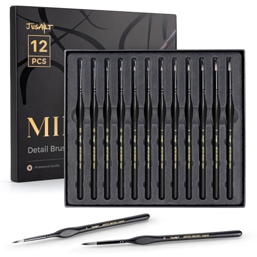 JUSART Detailpinsel-Set, 12-teilig, feine Pinsel für Modellbau und Miniaturmalerei – Acryl, Aquarell, Öl, Modellbau, Steinmalerei & Malen nach Zahlen – Dreieckige Griffe (Schwarz)