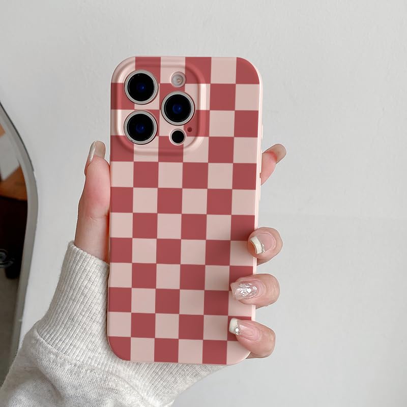 Akeivare for iPhone 15 Plus Case Cute Checkerboard Checkered Pattern Trendy Slim Fit TPU Silicone Aesthetic for Women Girl Shockproof Full Camera