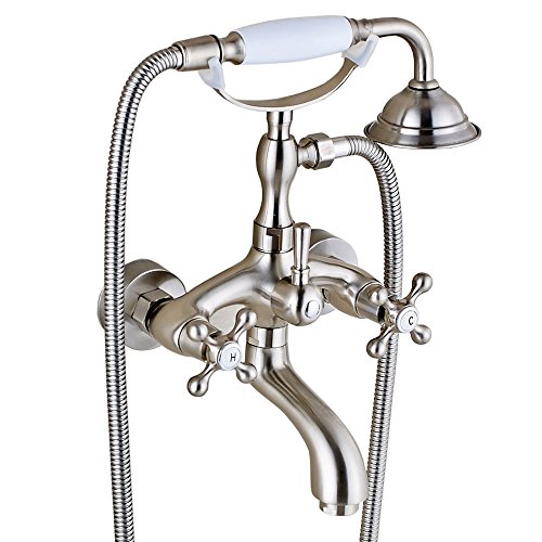 Votamuta Stainless Steel 6-Inch Centers Two Handle Bathroom Clawfoot Bathtub Shower Faucet Wall-Mounted