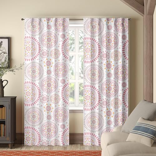 Image of Triple Pinch Pleated Blackout Curtains Thermal Insulated Room Darkening Curtains for Bedroom /Livingroom Pack of 2 Panels, Tiebacks, Hooks (Mandala Printed)