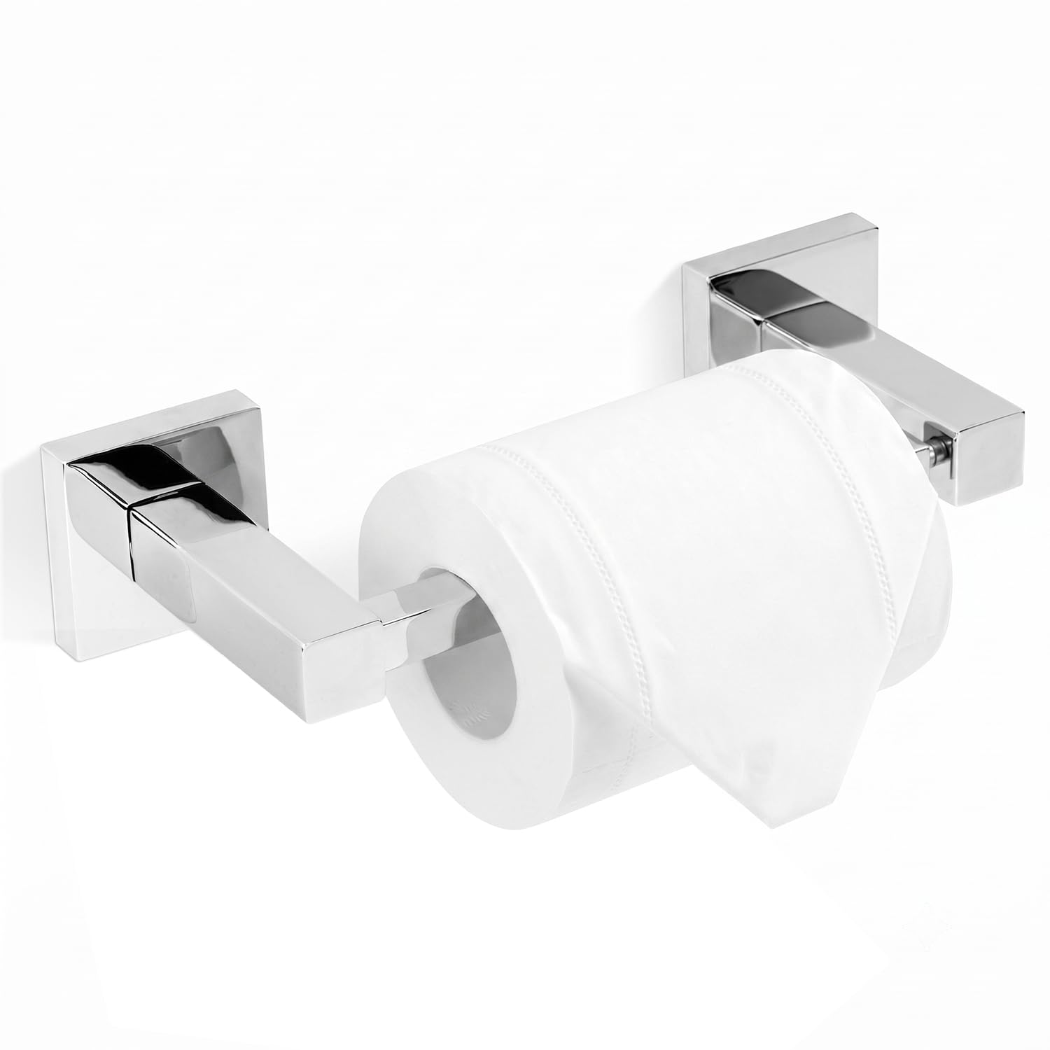 HITSLAM Chome Toilet Roll Holder, SUS304 Stainless Steel Toilet Paper Holder Wall Mounted, Double Post Pivoting Square Bathroom Tissue Holder Use For Washroom Kitchen