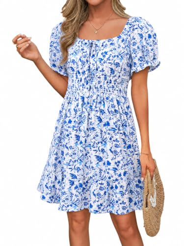 Image of Womens Babydoll Mini Dress Casual Square Neck Short Sleeve Summer Dresses